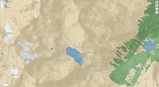 maps.webman.at zeigt alpines Gelände im Ultental in Südtirol